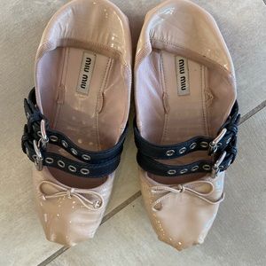 miumiu nude patent ballet flat shoes